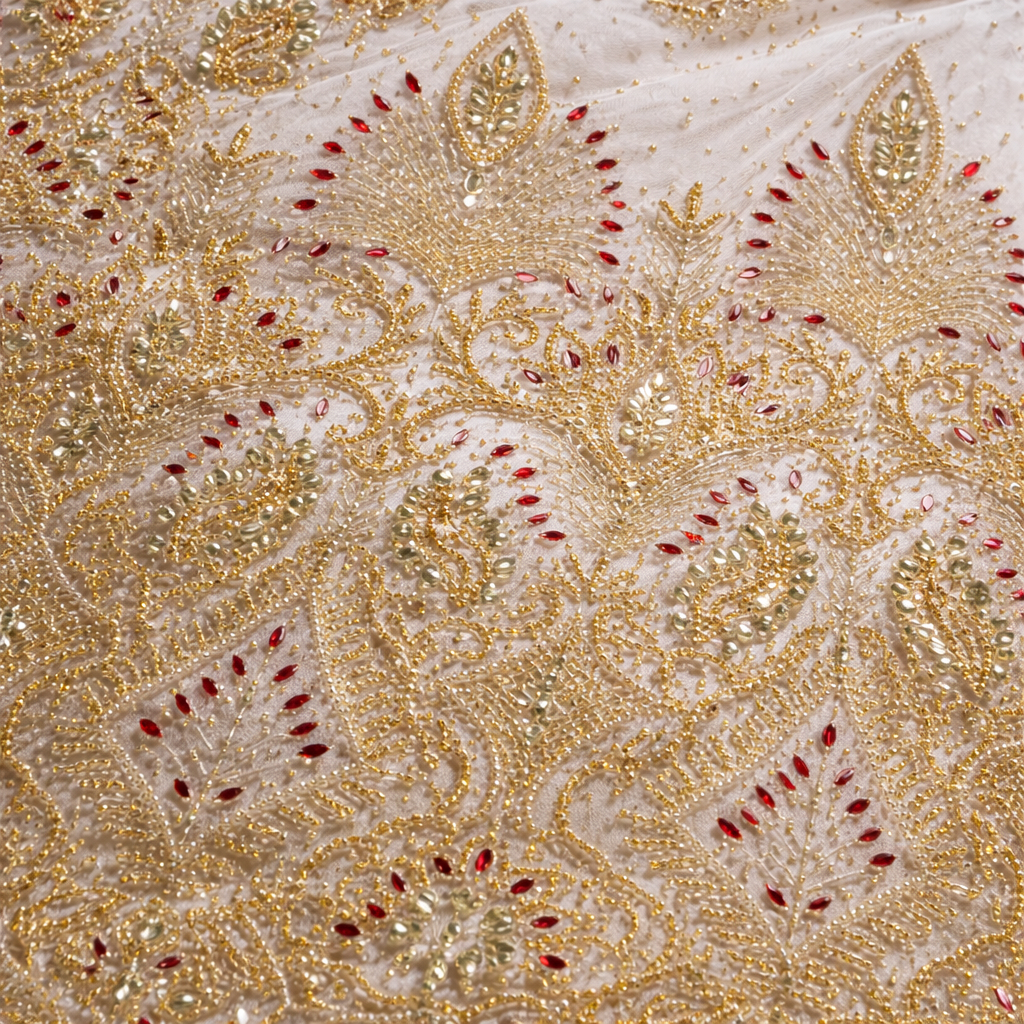 White Embroidered Sequin Net Lace Fabric